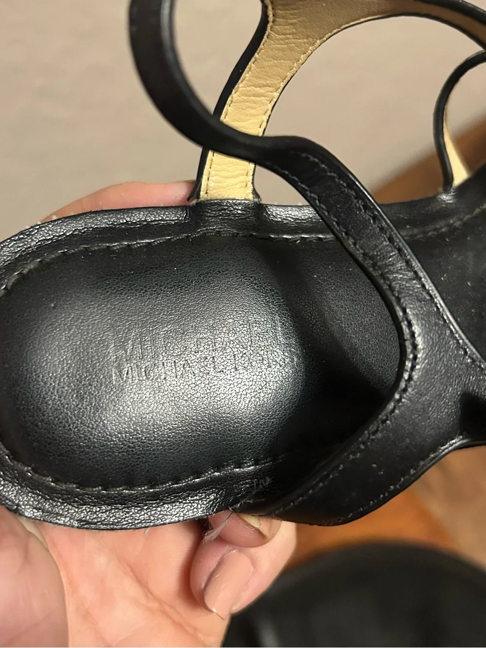 Michael Kors Black Leather Thong Sandals with Gold Accents